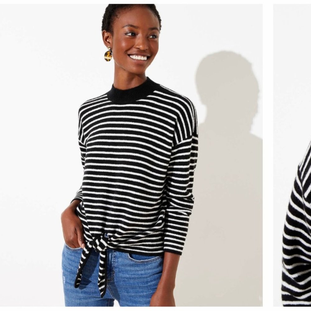 Petite Striped Tie Hem Sweater